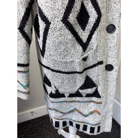 Northern Angel Hooded Cardigan Sweater L Acrylic Geometric Pattern Black/White - Picture 10 of 16